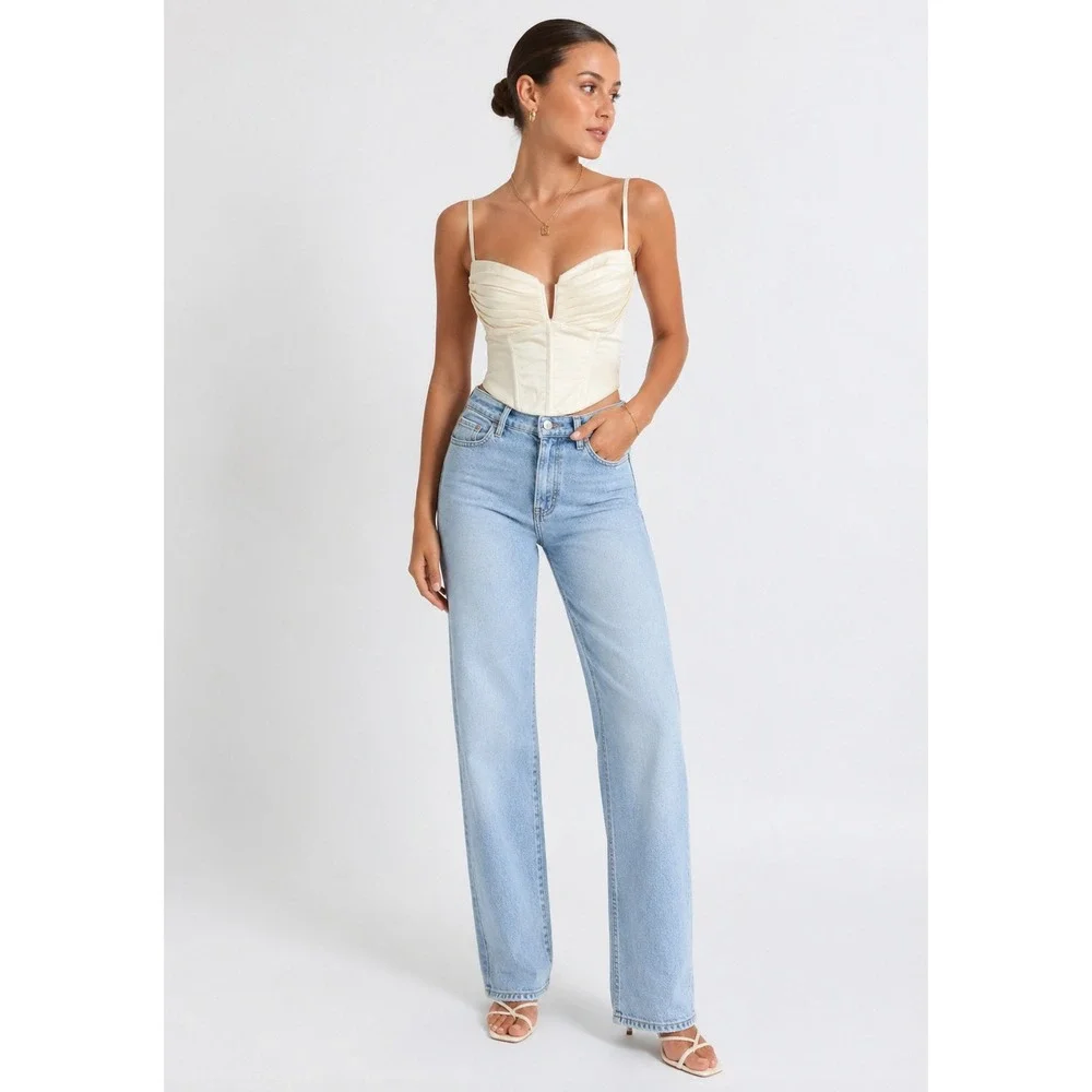 Showpo Ivory Ruched Corset Top Womens Size 2 Structured Bustier Cami Y2K Coastal